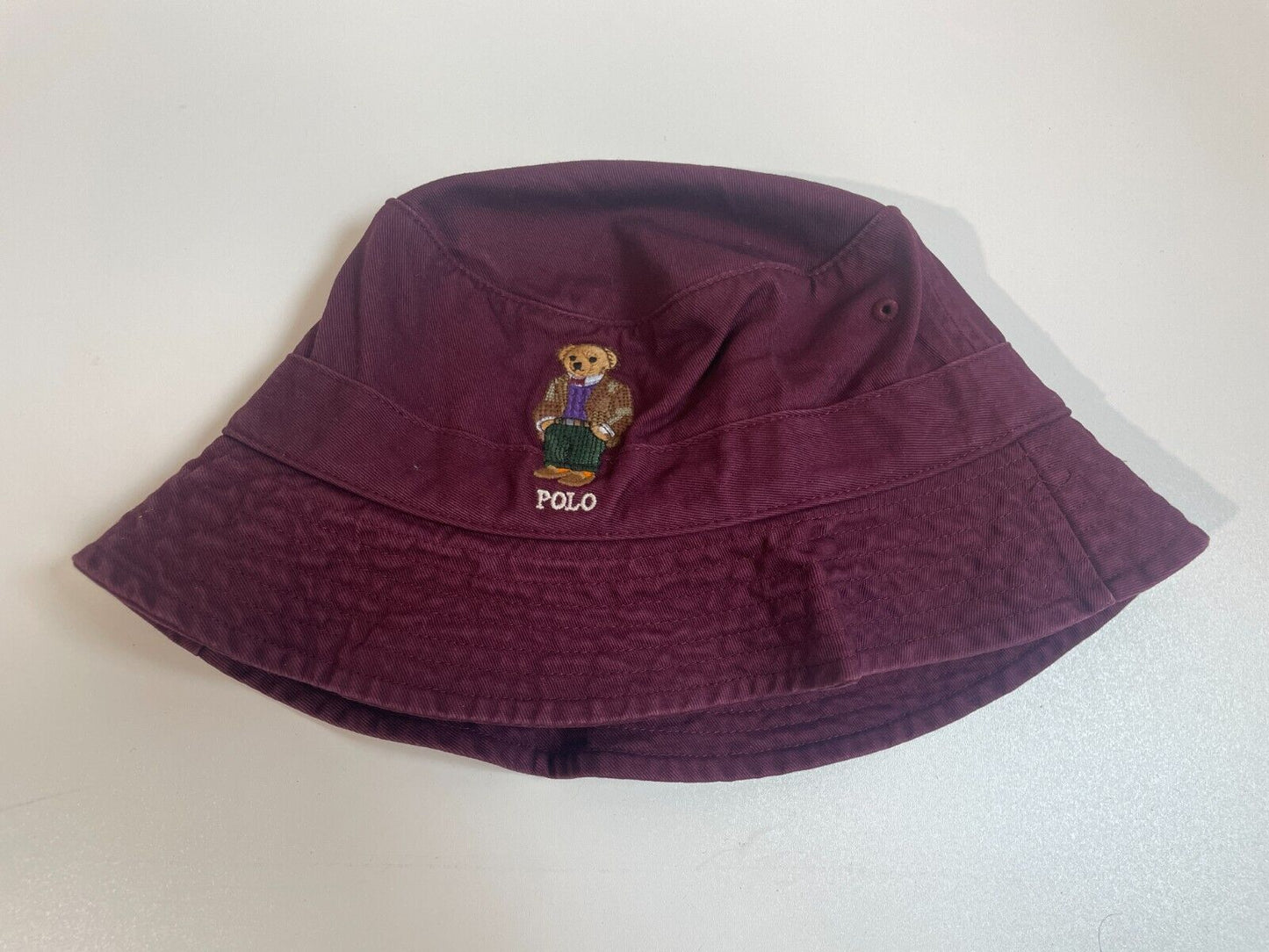 Polo Ralph Lauren Mens S/M Cotton Polo Bear Twill Bucket Hat - Harvard Wine