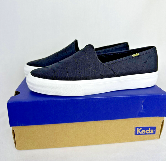 Keds Womens 7.5 Double Decker Wave Canvas Sneakers Black Slip On Low Top WF66526