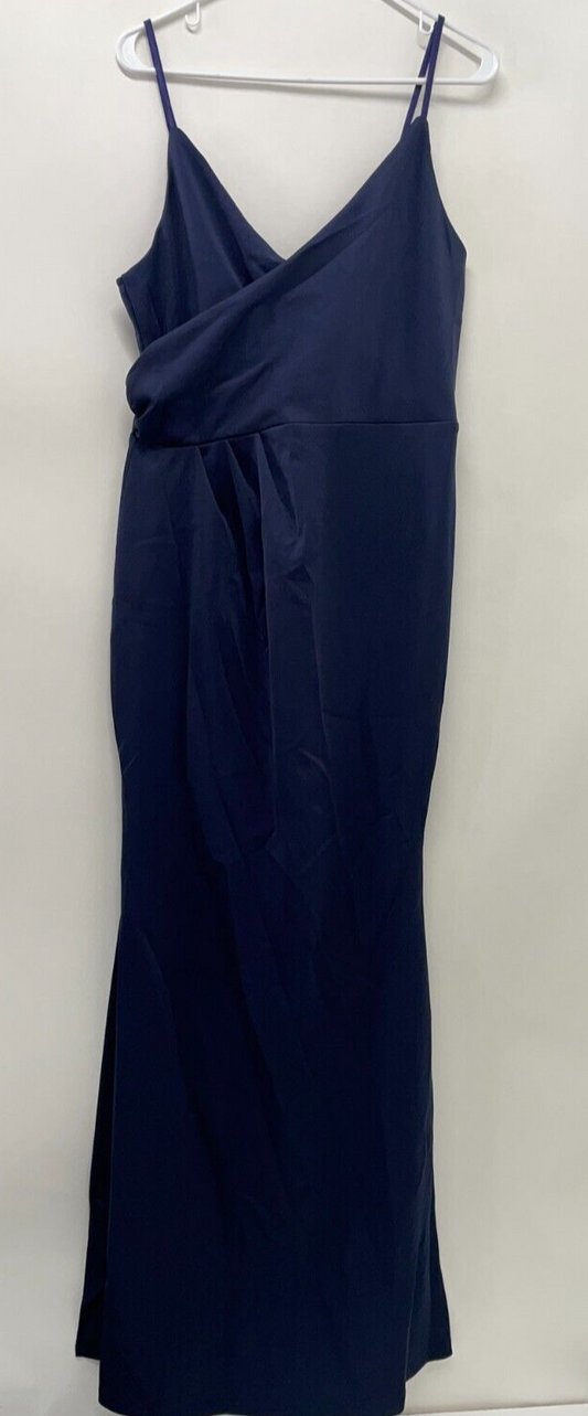 Showpo Womens 10 Linking Love Slip Maxi Dress Navy Pleated Back Zip Thigh Split