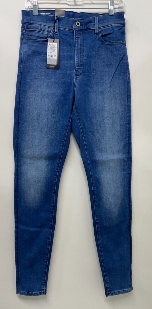 G-Star Womens 32 Shape High Rise Super Skinny Jeans Medium Aged Blue Stretch NWT