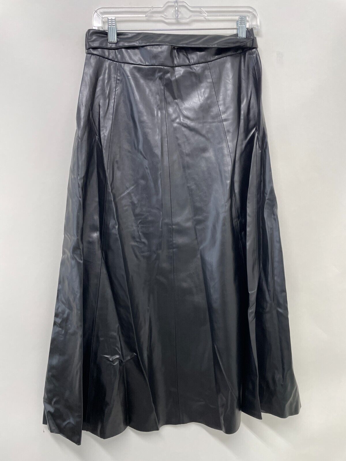 Zara Womens M Faux Leather Layered Skirt With Belt Black Midi Length 3046/330