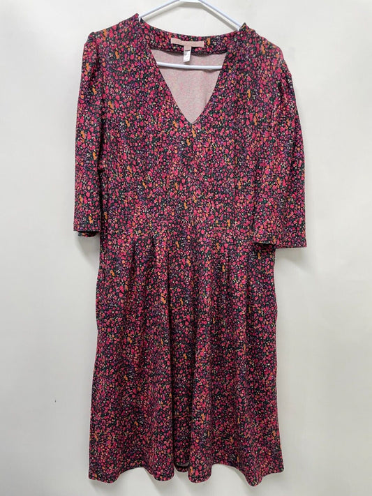 Hutch Women's 0X Ditsy Floral Dress Burgundy Multi Fit & Flare V-Neck 3/4 Sleeve