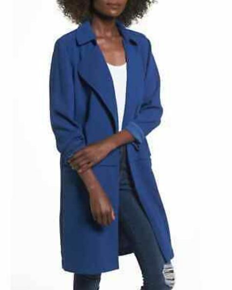 Leith Womens XS Open Front Soft Trench Coat Estate Blue Nordstrom