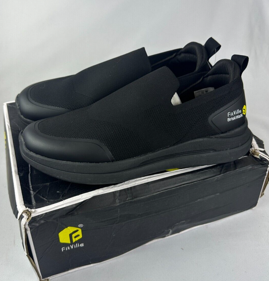 FitVille Mens 13EW Briskwalk Recovery Slip-On Shoes Black Stretch Lightweight
