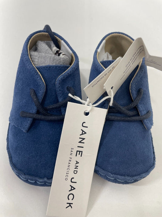 Janie and Jack 12-18M Baby Suede Chukka Bootie Fisherman Blue Lace-Up Shoe NWT