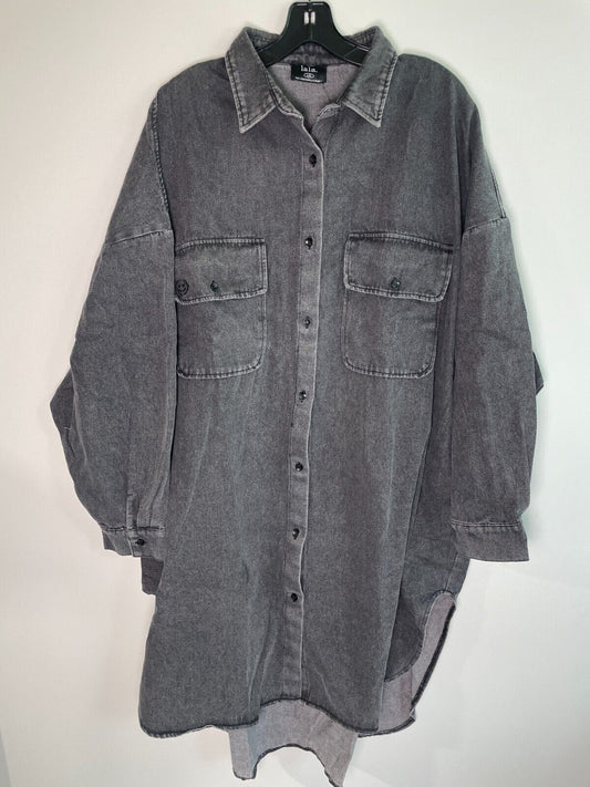 Lala Original Womens L/XL Betty Denim Grunge Shirt Jacket Black Button Up Boxy