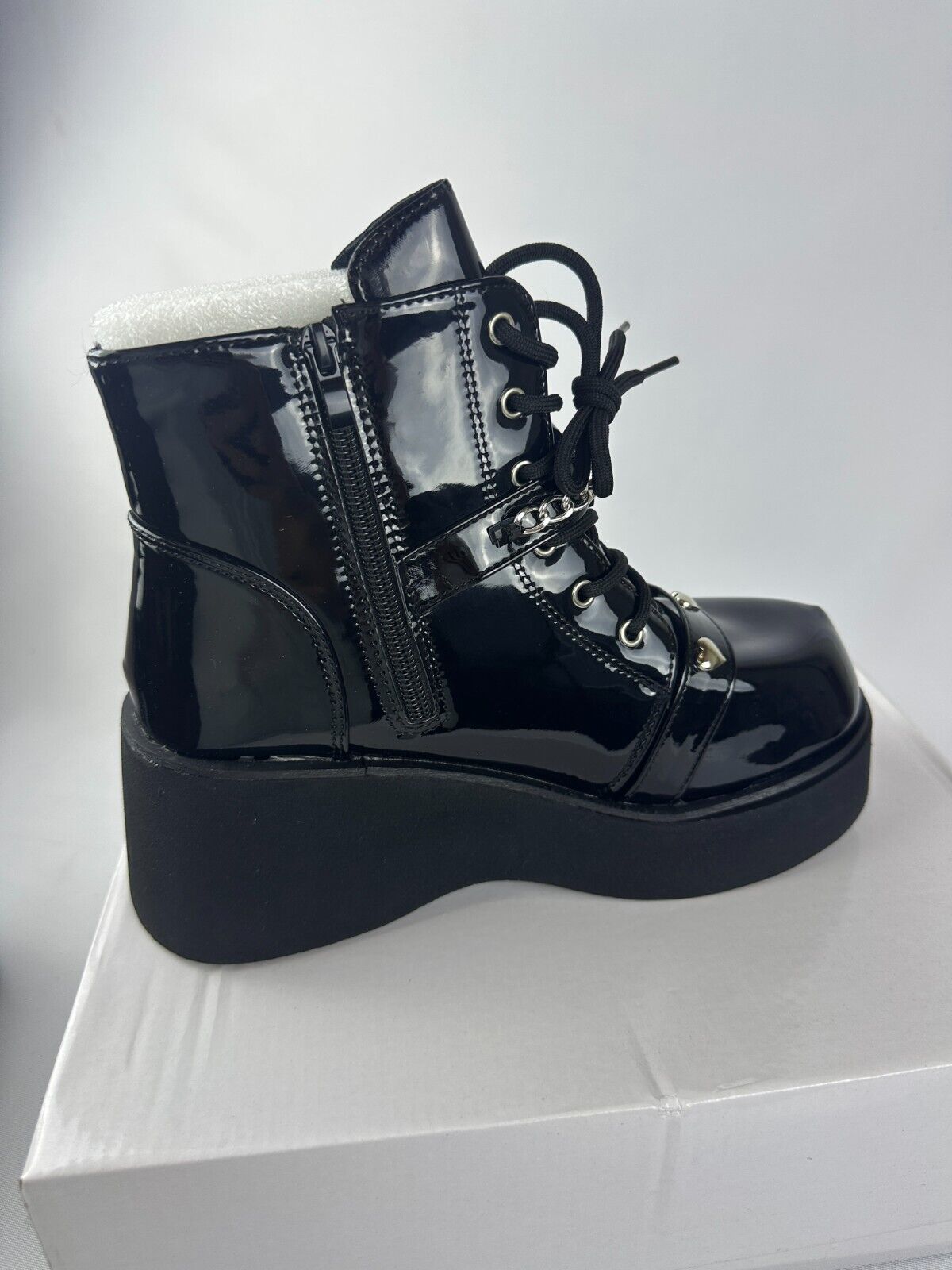 Romwe Womens EU 39 Platform Ankle Boots Black Faux Patent Leather Goth Punk Rave