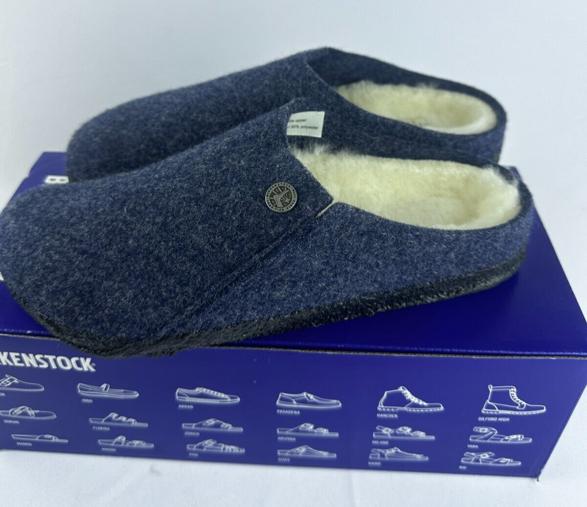 Birkenstock Men's 38 Zermatt Rivet Wool Felt Slip On Sandal Dark Blue 1017539