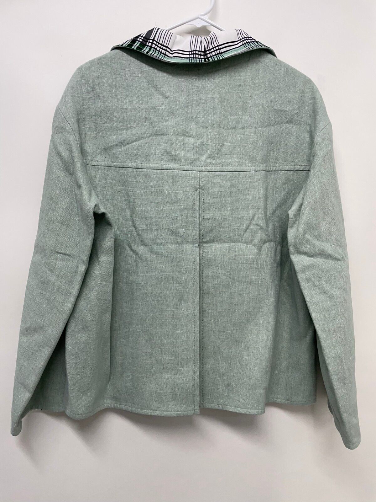 Akris Punto Womens 8 Reversible Linen Jacket Mint Green Plaid Blazer