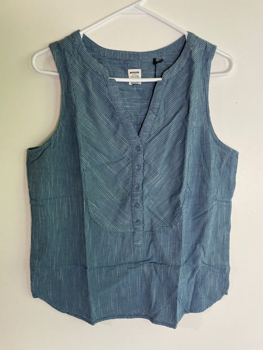prAna Womens M Katya Essential Tank Top V-Neck Nightshade Blue Stripe 1970941