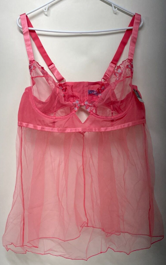 Adore Me Women's 44D Farah Unlined Babydoll Lingerie Sunkist Coral Sheer NWT