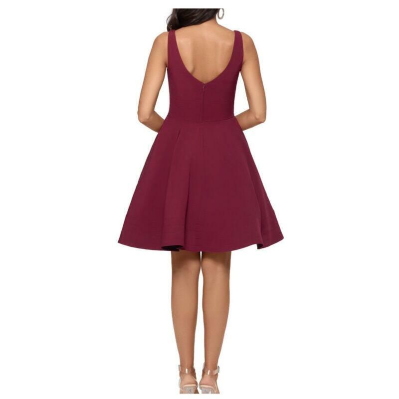 Xscape Womens 12 Burgundy Wine V Neck Sleeveless Fit & Flare Cocktail Dress Gown