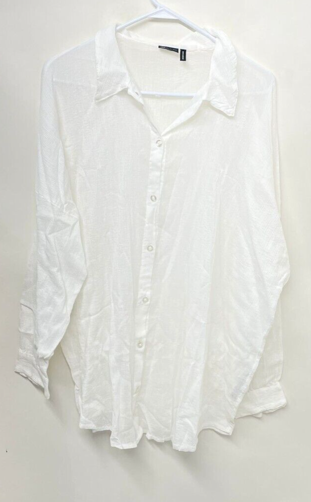 ASOS Design Womens 12 Crinkle Beach Shirt White Button Down Sheer Cover Up
