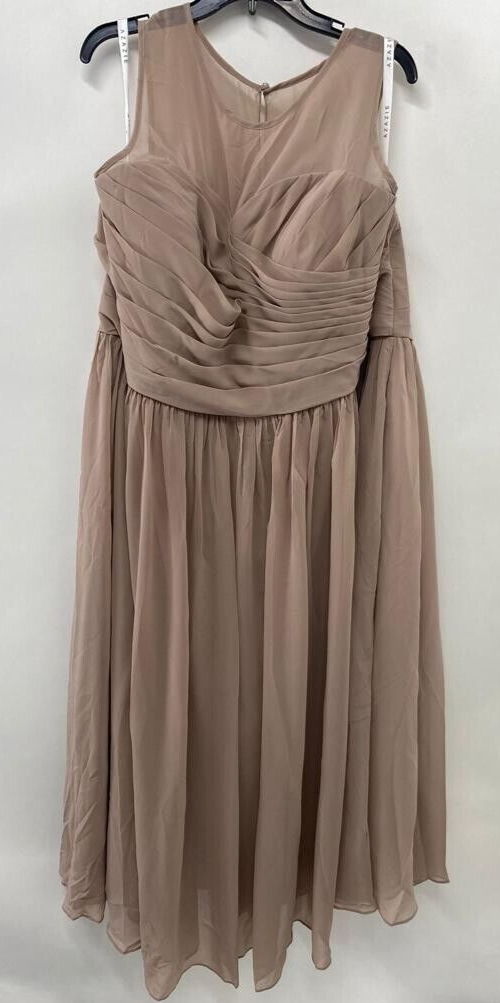 Azazie Women Plus 4X 5X Nina A Line Pleated Bridesmaid Dress Gown Chiffon Taupe