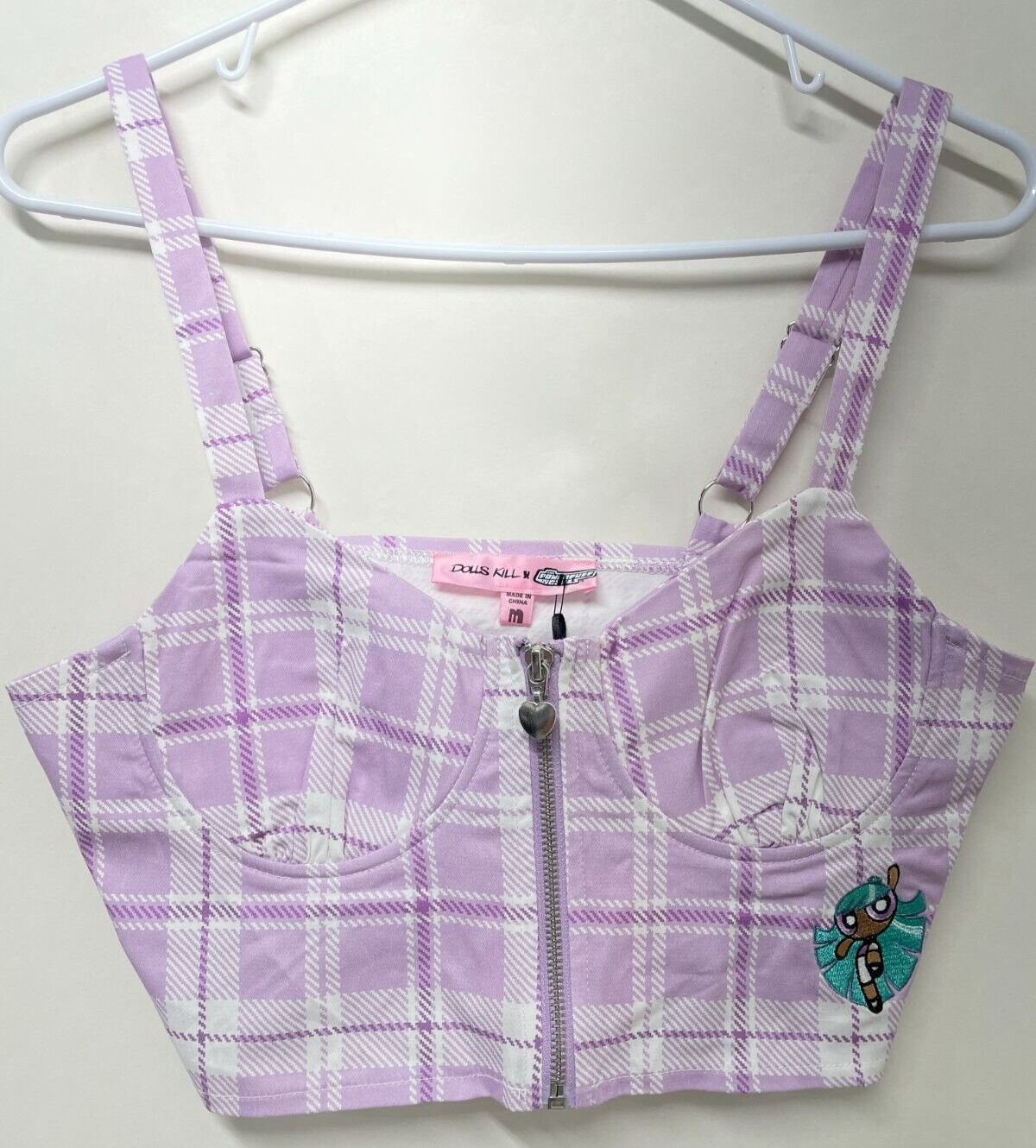 Dolls Kill x The Powerpuff Girls Women's M Fierce & Fab Plaid Corset Top Purple