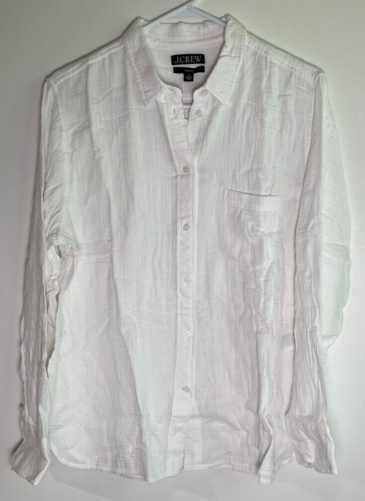 J. Crew Women's 14 Garcon Classic Double-Gauze Button Up Shirt White AW686