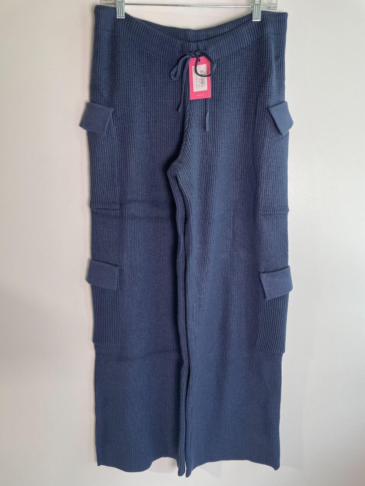 Edikted Women's L Wynter Cargo Knit Pants Blue Wide Leg Loose Fit S14940