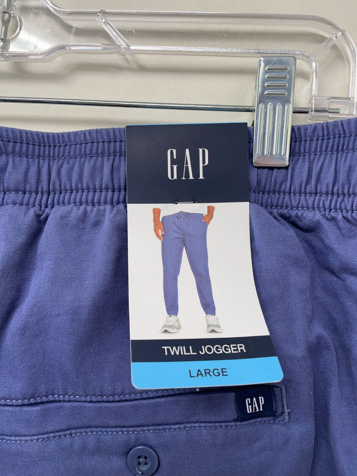 Gap Mens L Twill Jogger Drawstring Pants Blue Indigo Elastic Waist Slash Pockets