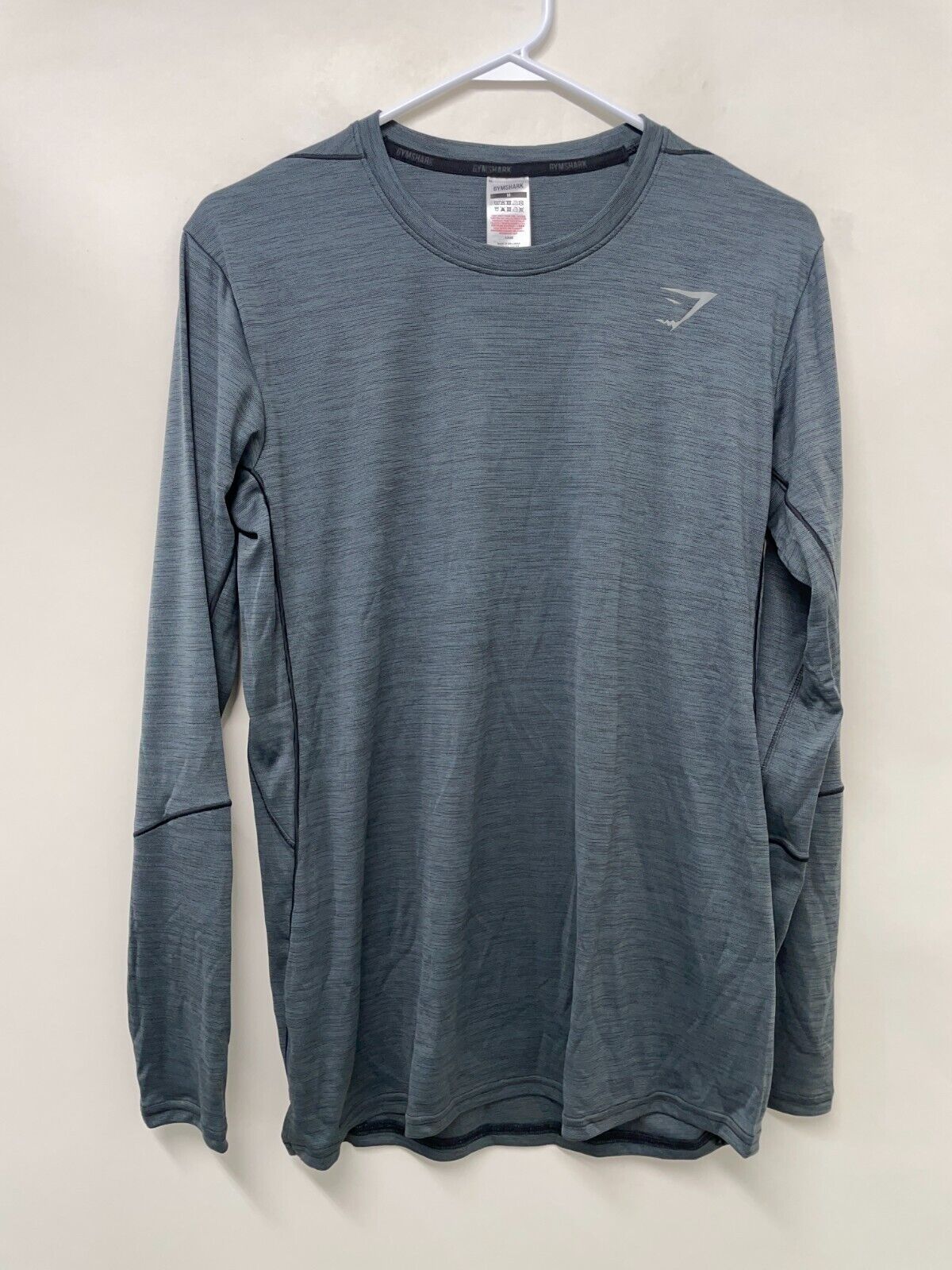 Gymshark Mens M Speed Long Sleeve T-Shirt Black Charcoal Marl A2A6E-BBG2