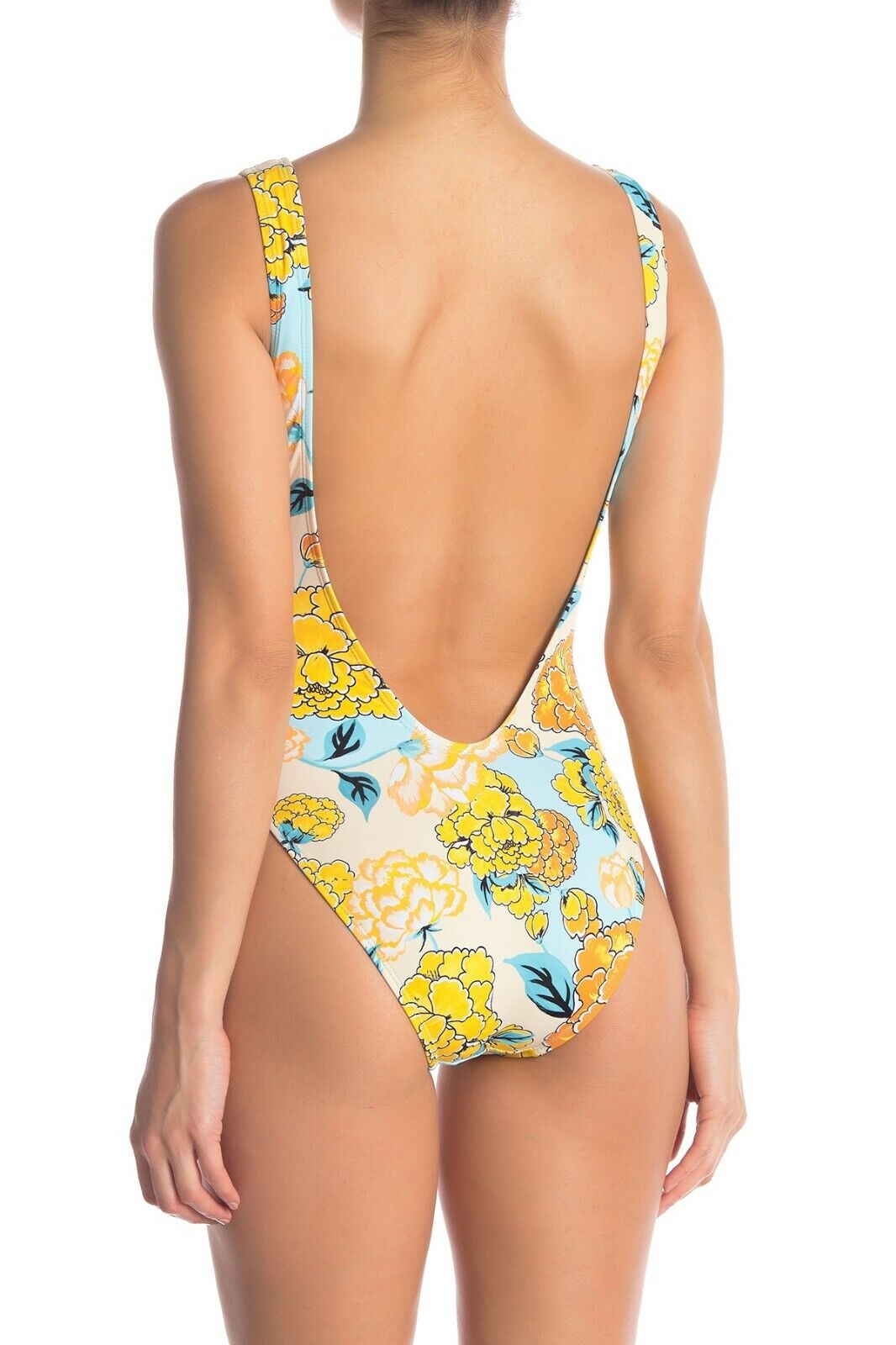 The Bikini Lab Women S Spanish Bloom High Leg One-Piece Swimsuit Marigold Floral