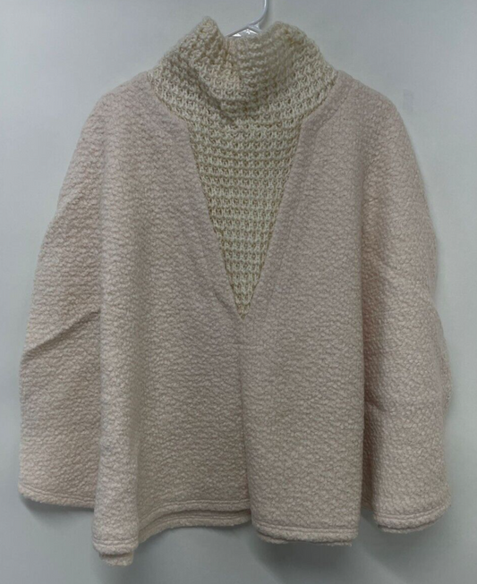Anthropologie Womens OS Textured Poncho Sweater Pullover Ivory Creme Knit Wool