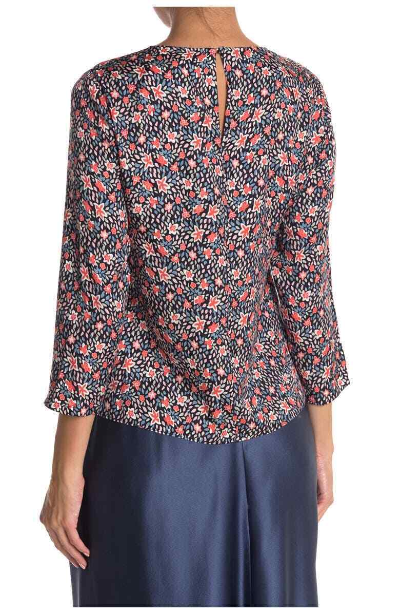 Rebecca Taylor Womens 4 Twilight Ditsy Print Silk Blend Blouse Dark Navy Top