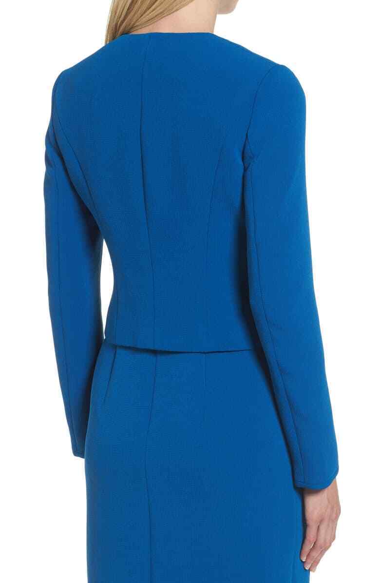 Hugo Boss Womens 4 Teal Blue Jerusa Crop Suit Jacket Open Blazer