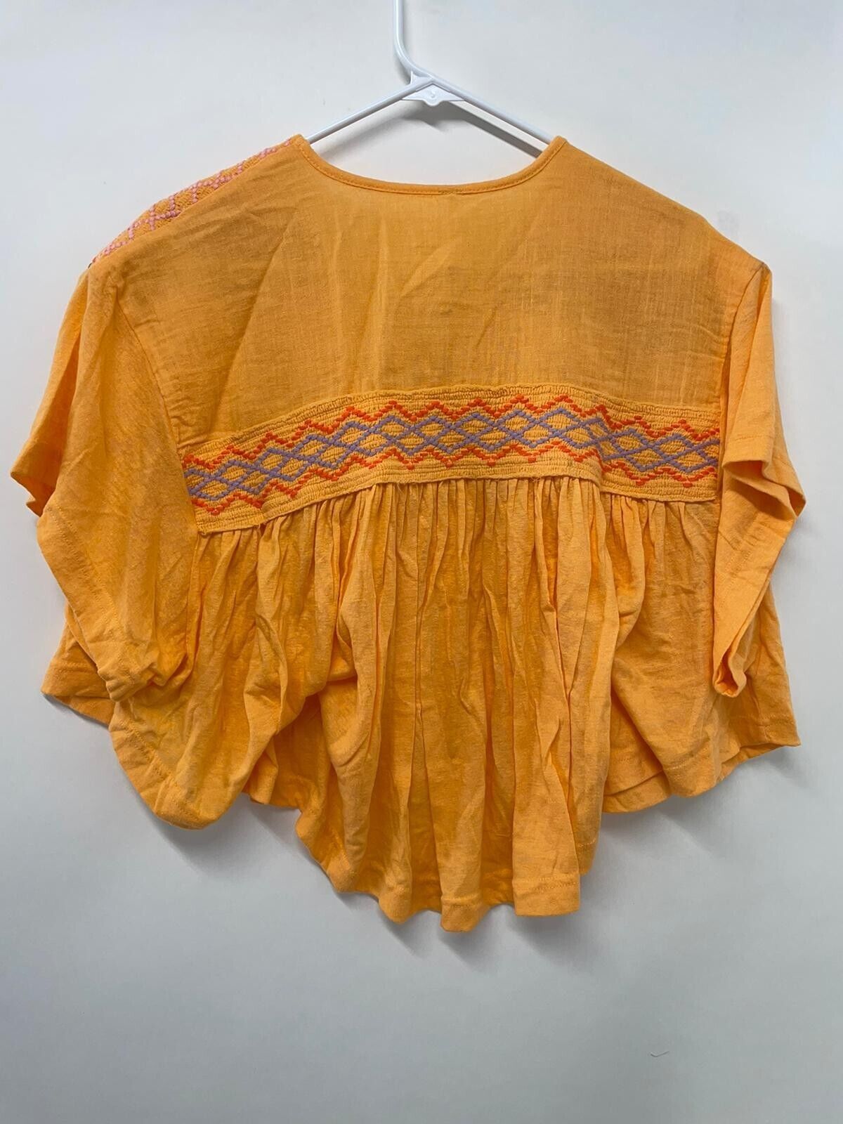 Free People Women XS Embroidered Tassel Tie Dolman Top Blouse Carrot Ginger Boho