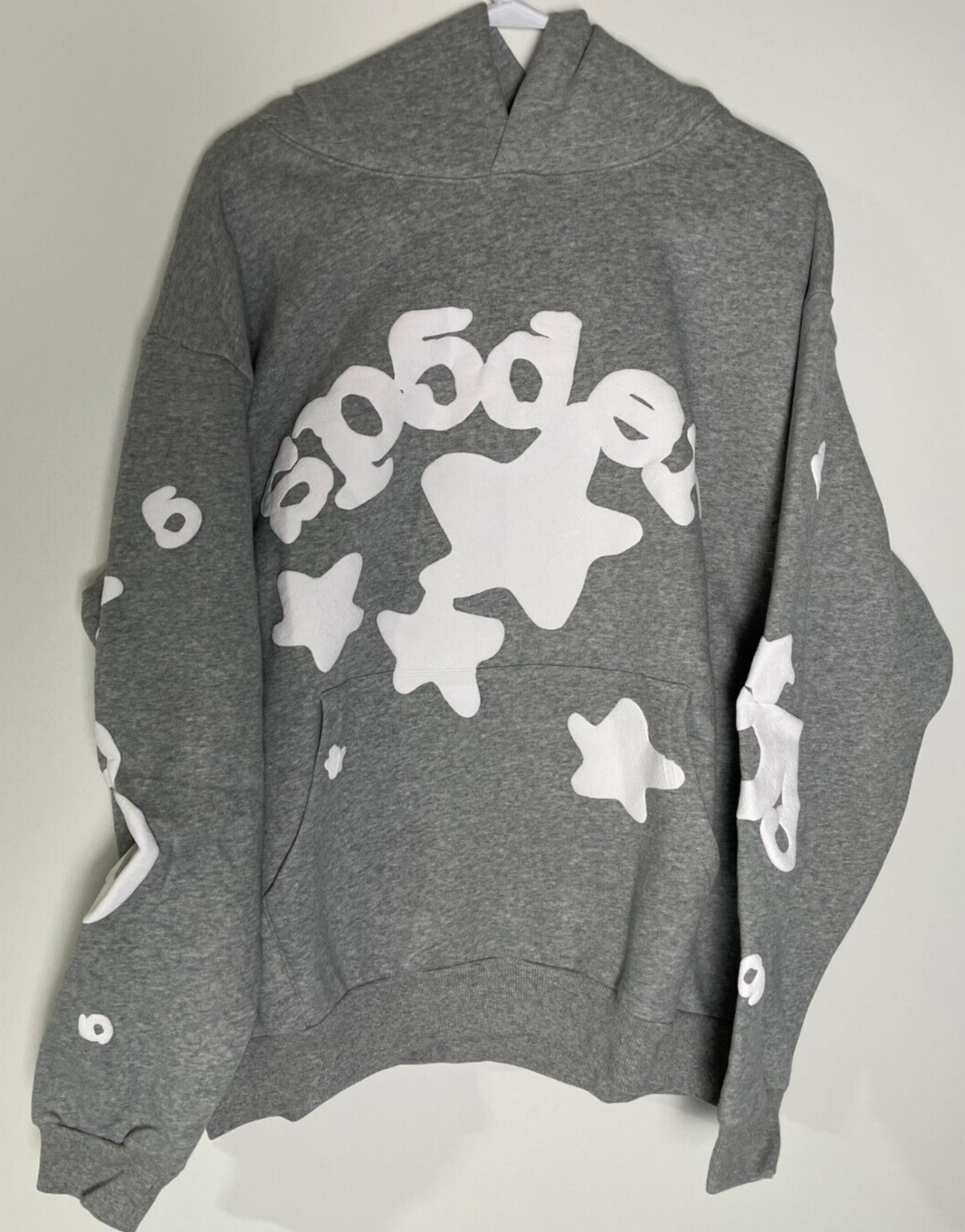 Sp5der Adult L Beluga Big Star Hoodie Heather Grey Pullover Streetwear Mens