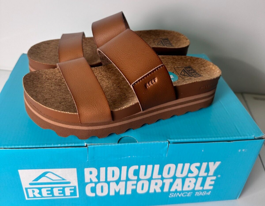 Reef Women's 5 Cushion Vista Hi Two-Strap Vegan Leather Sandals Espresso CJ6062