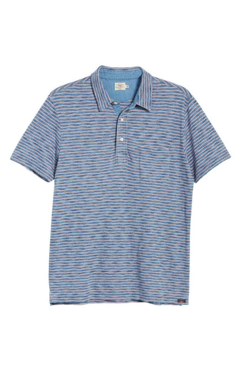 Faherty Mens XXL Baypoint Stripe Feeder Stripe Jersey Polo Slub Indigo Shirt