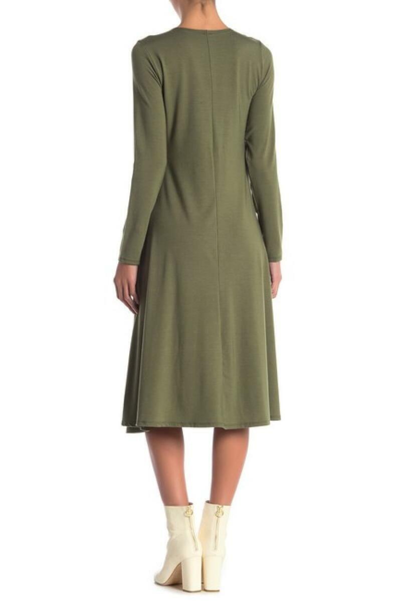 Go Couture Womens M Hunter Green Crew Neck Long Sleeve Flared Dress USA Made