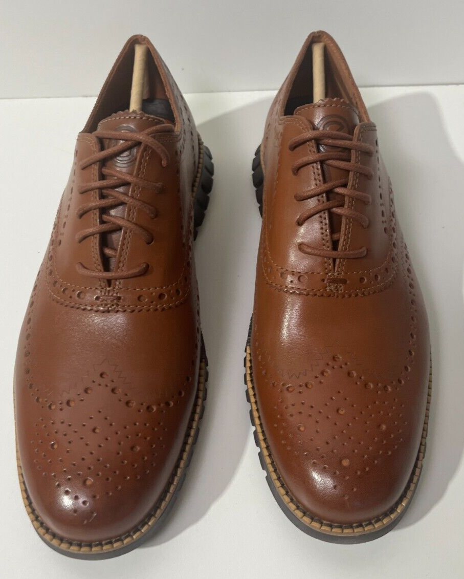 Cole Haan Men's 8.5 ZeroGrand Wingtip Oxfords Shoes British Tan/Java C29411