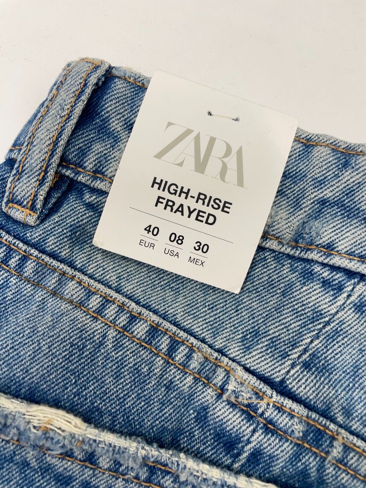 Zara Womens 8 High Rise TRF Ripped Frayed Hem Denim Shorts Blue 4365/007 Cut Off