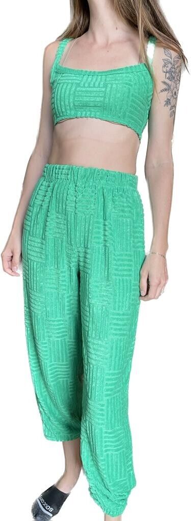 Princess Polly Womens 4 Daliah Set Sleeveless Green Crop Top & Pants Terry Towel