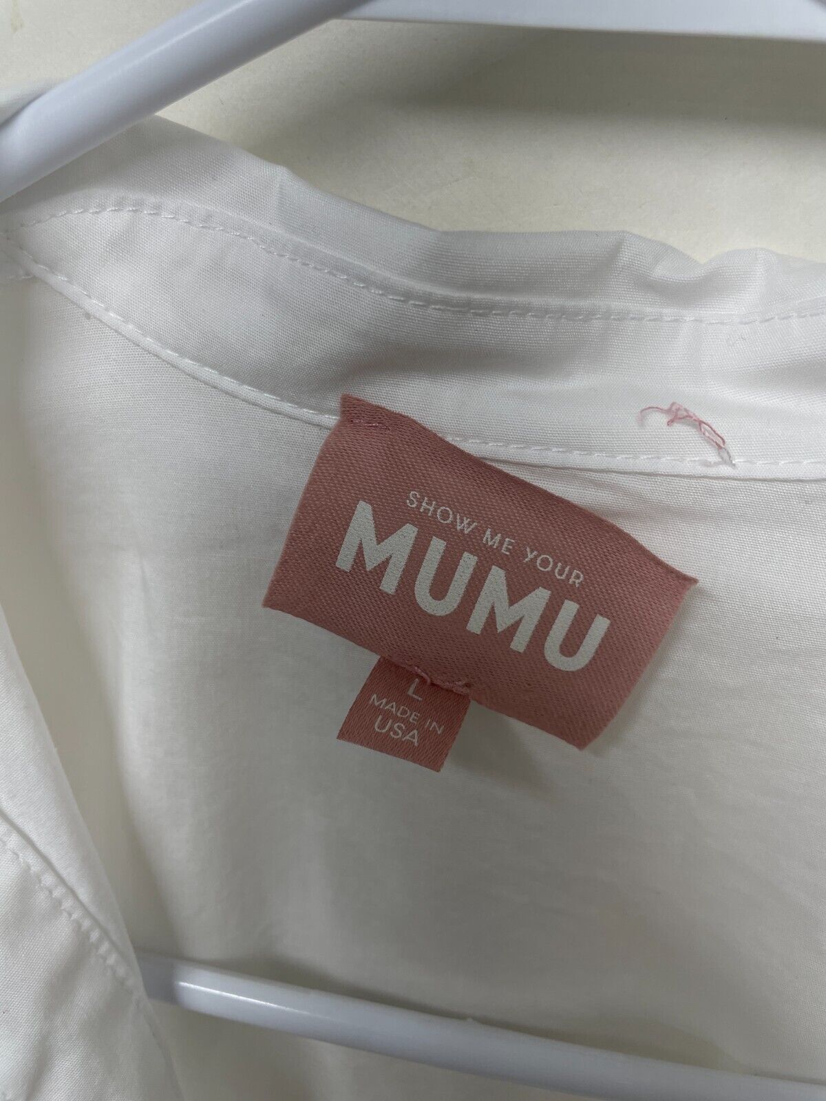 Show Me Your MuMu Women's L Allure Shirt Dress White Poplin Button Down