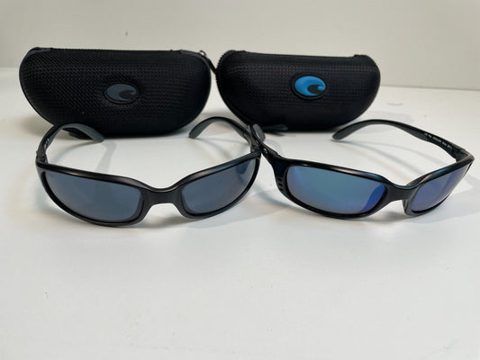 Lot of 2 Costa Del Mar Men's Brine Polarized Sunglasses Blue Lenses Black Rim