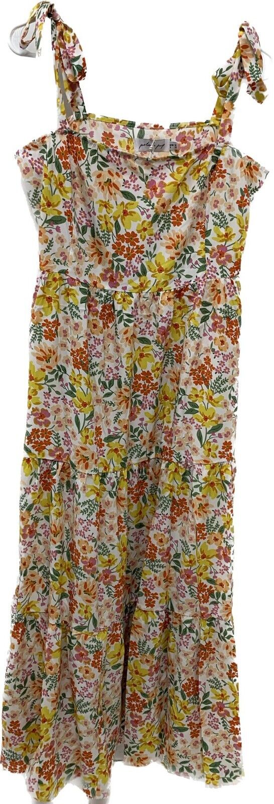 Petal + Pup Womens 12 Rosalee Dress Yellow Floral Tiered Maxi Sleeveless