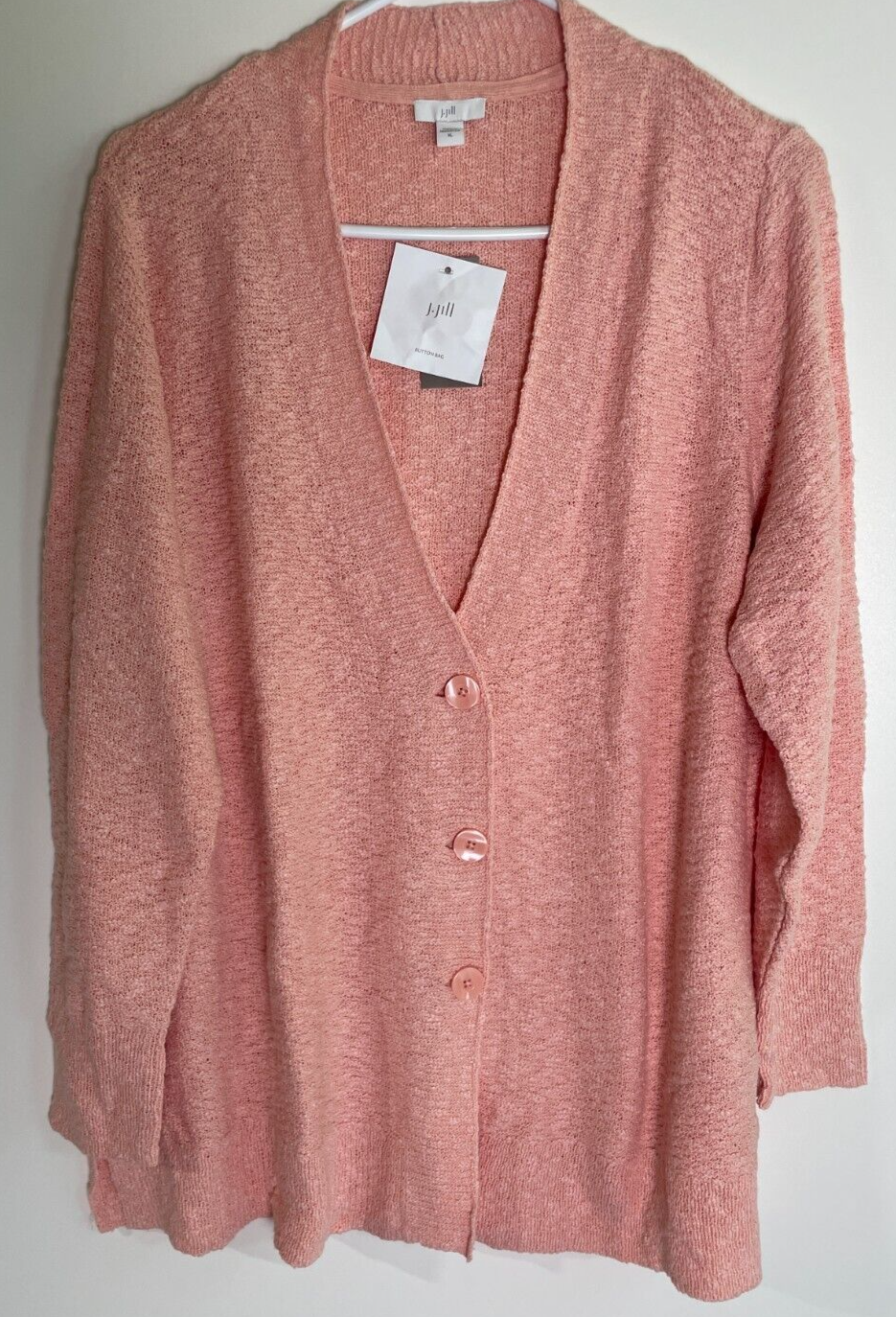 J. Jill Women XL Slub-Textured Button-Front Cardi Sweater Pink Macaroon 276431