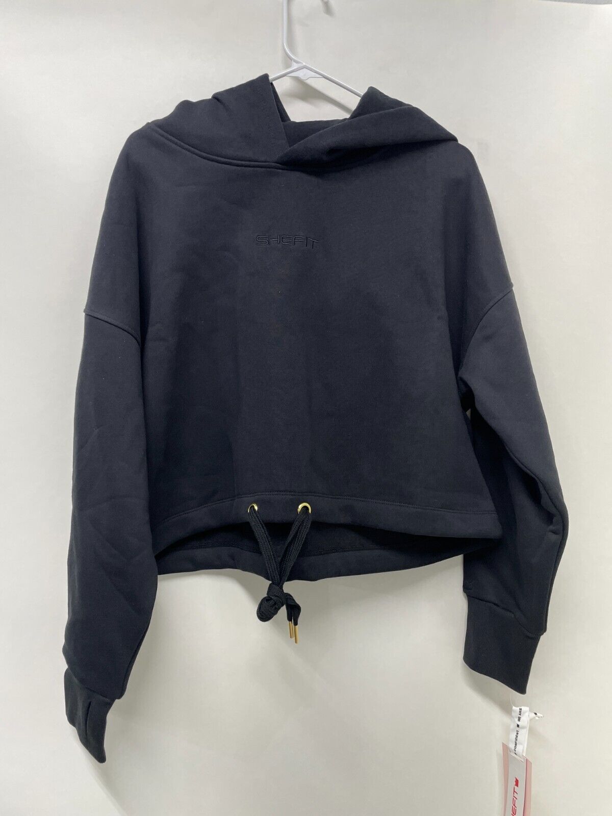Shefit Women's 4Luxe Comfort Hoodie Black Cropped Drop Shoulder Comfort Gym NWT