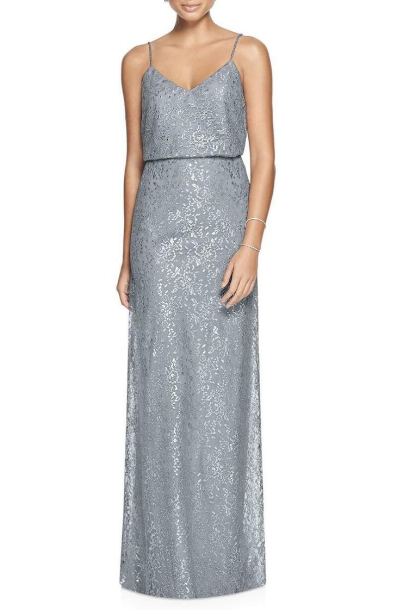 After Six Womens 6 Platinum Blue Gray Metallic Lace Two-Piece Gown Formal Dress