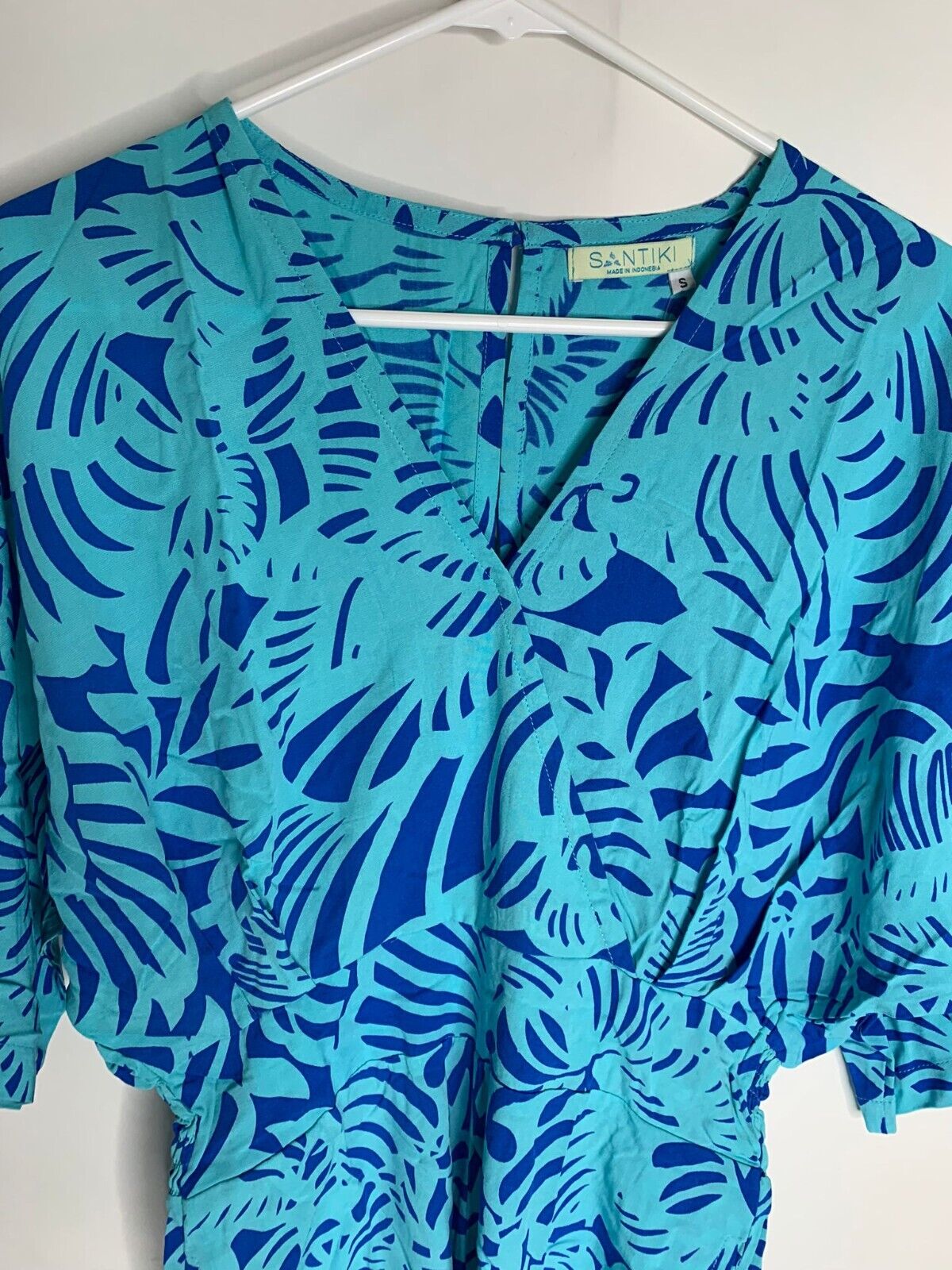 Santiki Womens XL Rosanna Romper Blue Tropical Floral V Neck Beach Cover Up