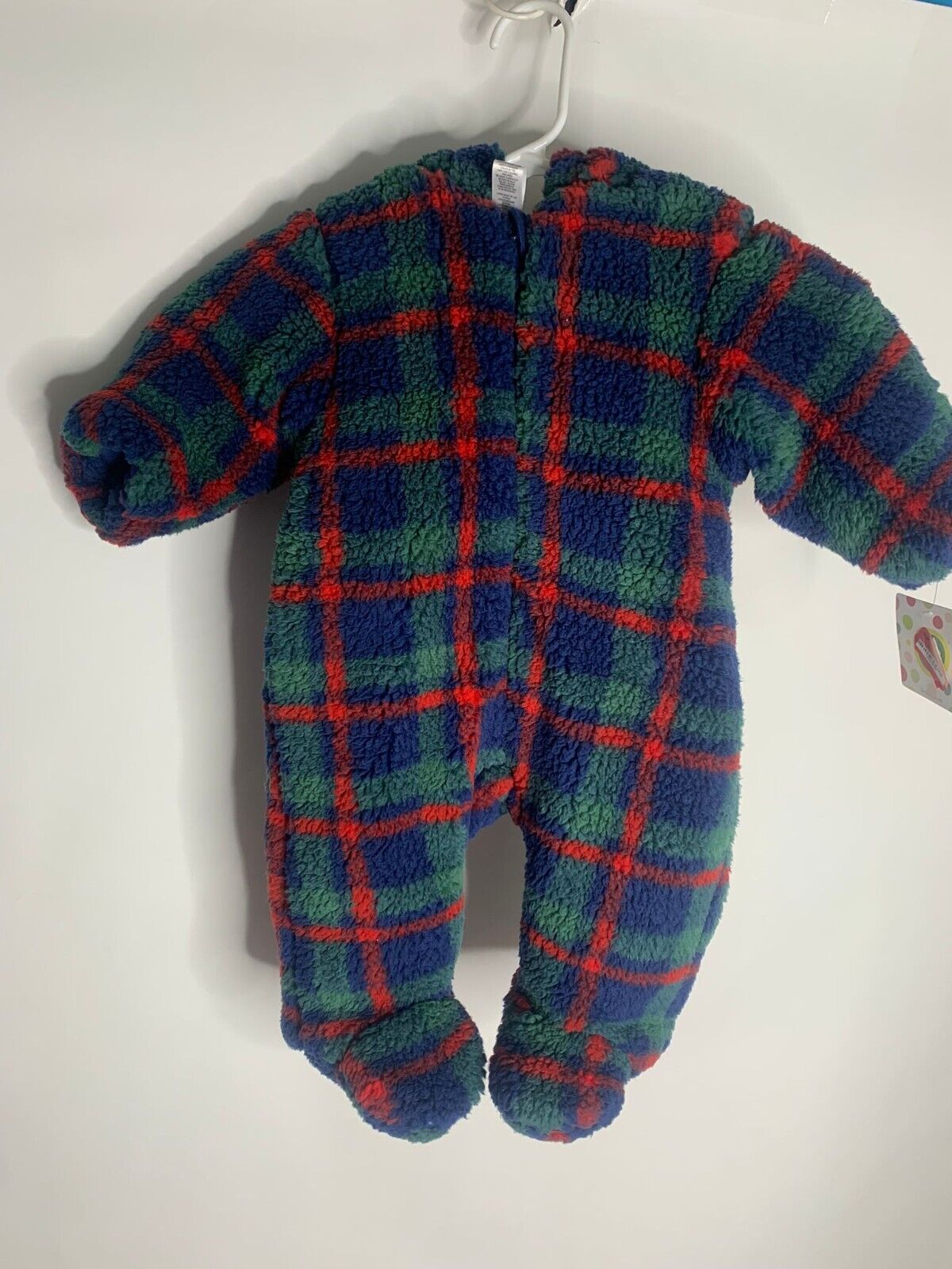 Little Me Toddler Baby Plaid Teddy Bear One Piece Sherpa Fleece Jumpsuit