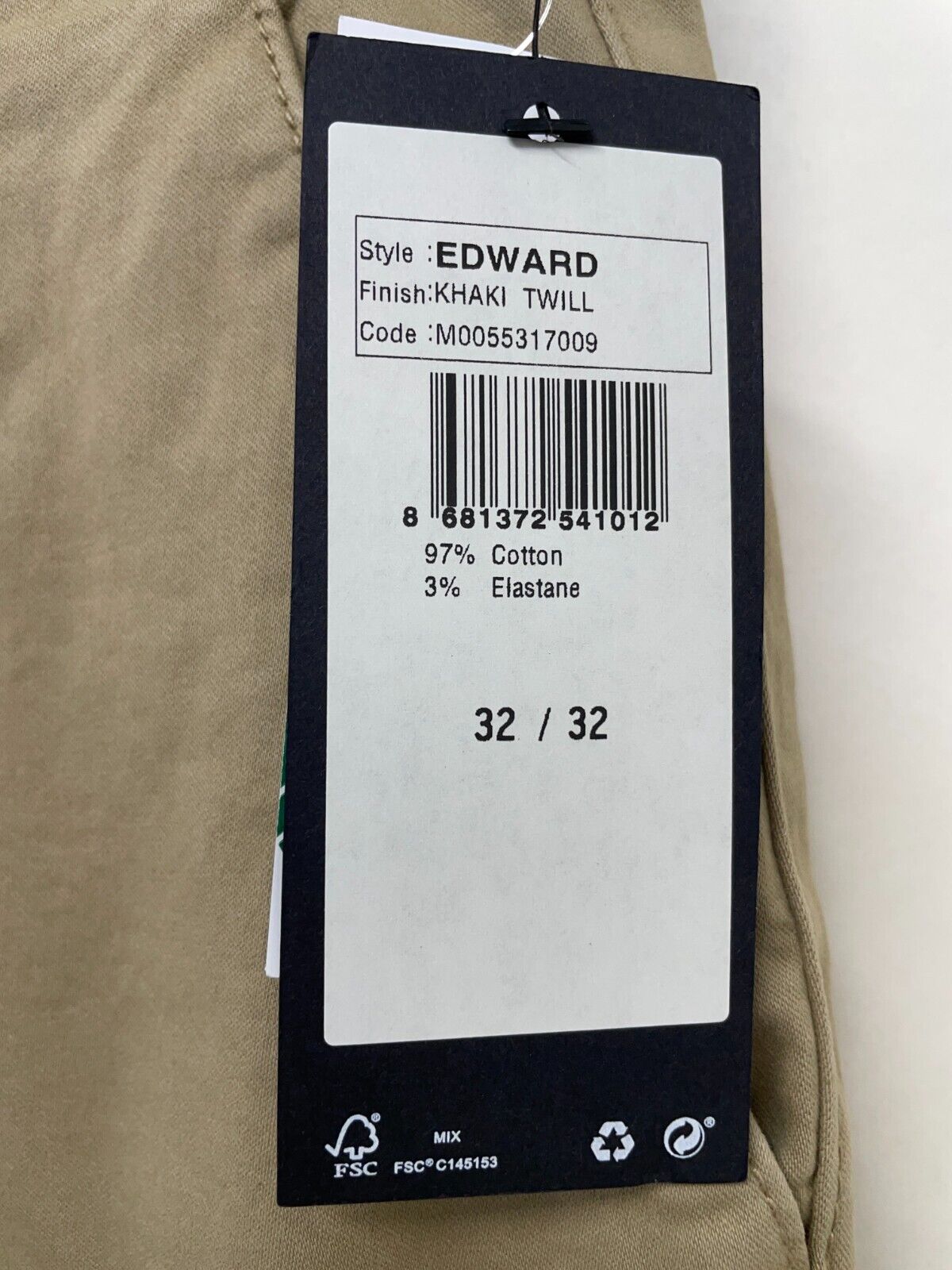 Mavi Mens 32x32 Edward Slim Straight Leg British Khaki Twill Pants Chino