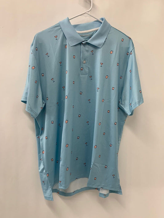 Bonobos Golf Mens L Cheers Blue Printed The Tour Polo Shirt Martini Cocktails