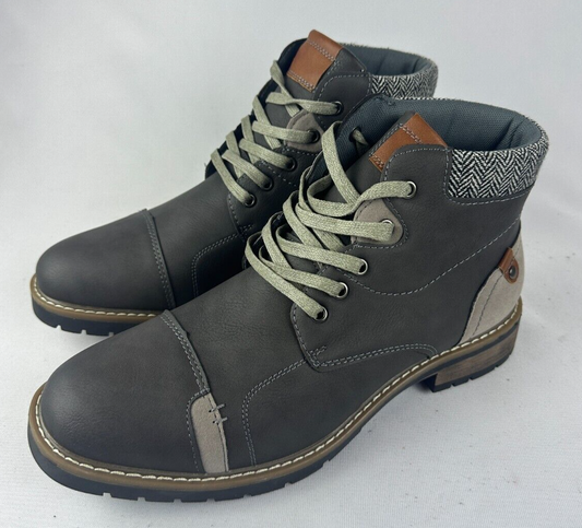 Vance Co Mens 10 Manzo Gray Faux Leather Ankle Boot Round Toe Lace Up Closure