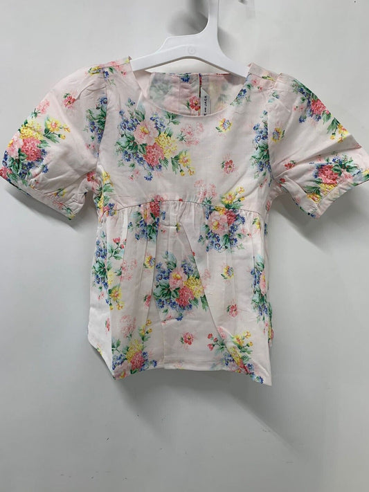 Janie & Jack Girls 4 Floral Puff Sleeve Top A Line White Pink Spring Easter