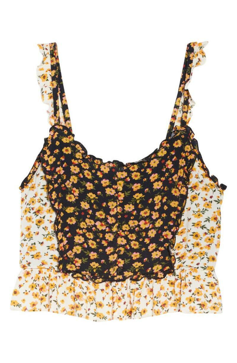 BP. Womens 2X Black Yellow Floral Ruffle Camisole Tank Top Blouse Nordstrom