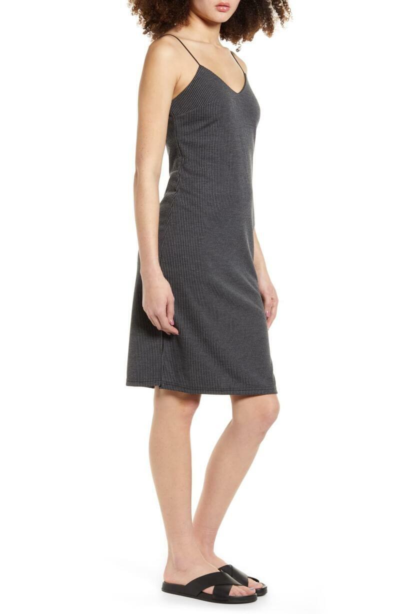 Lira Womens M Gray Black Otis Rib Knit Tank Dress Sleeveless Spaghetti Strap