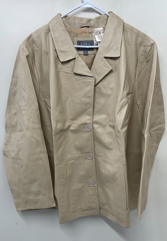 Jessica London Womens Plus 30W Leather Blazer Jacket Beige Fully Lined 02-0047-7